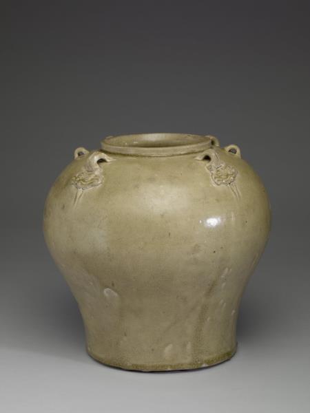 6~7世紀 越南青瓷六耳罐Greenish Yue-tipe Glazed Jar with Six Strap Handle