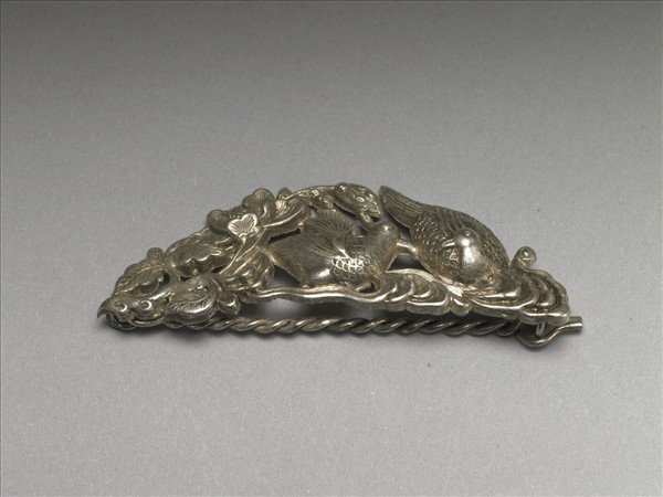 銀銅合金鴛鴦髮夾