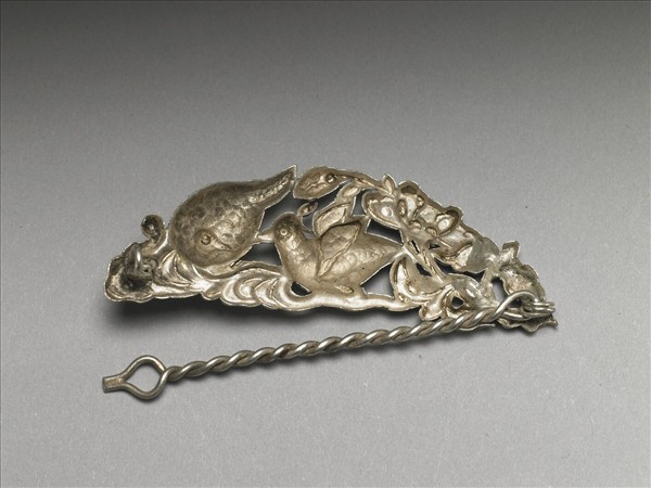 銀銅合金鴛鴦髮夾