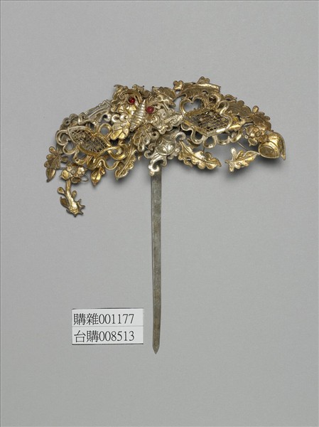 銀銅合金花蝶簪