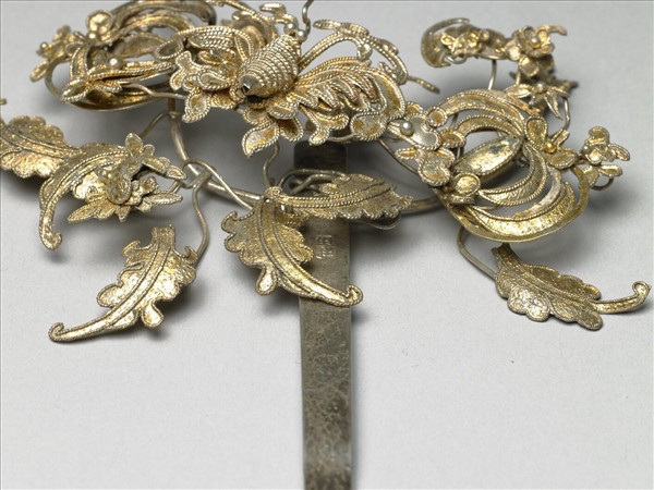 銀銅合金花蝶簪