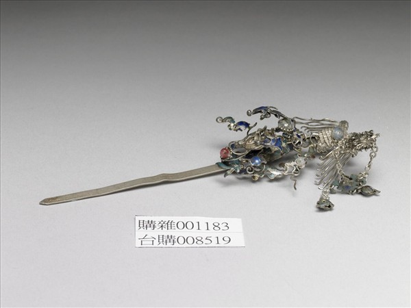 銀銅合金內填琺瑯鳳簪