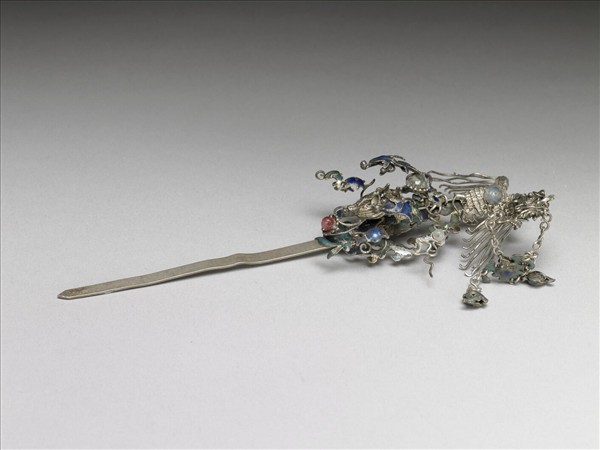 銀銅合金內填琺瑯鳳簪