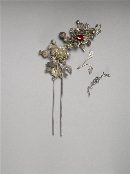 銀銅合金花果釵