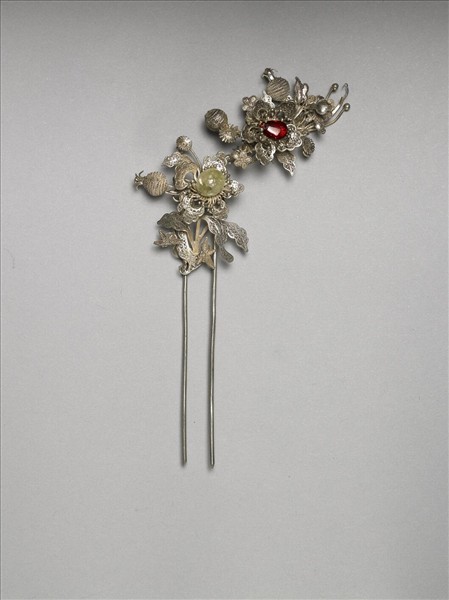 銀銅合金花果釵