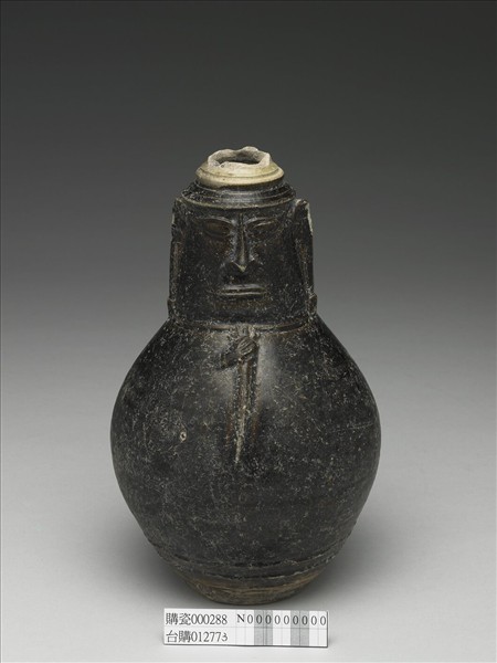 高棉 雙色釉人面瓶