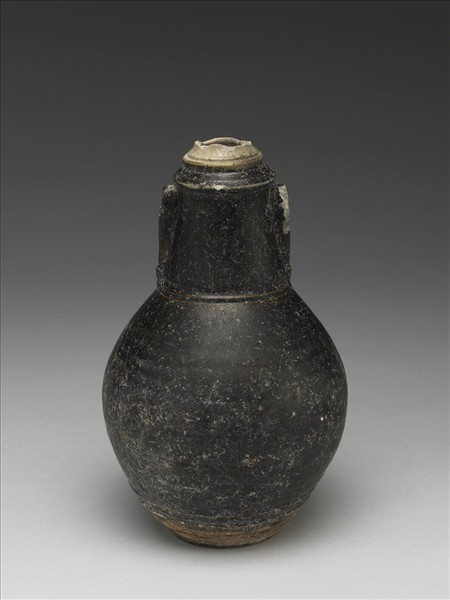 高棉 雙色釉人面瓶