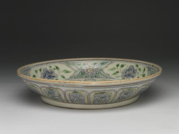 15-16世紀 越南紅綠彩孔雀紋盤