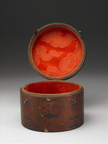 木胎花卉紋皮盒