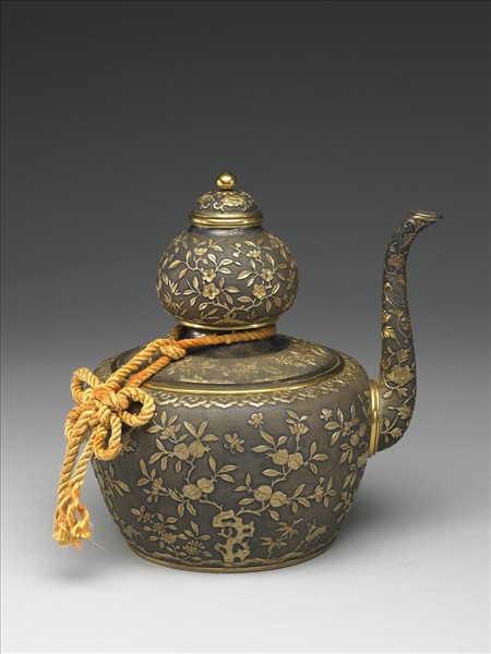 銀鍍金花鳥紋葫蘆式奔巴壺