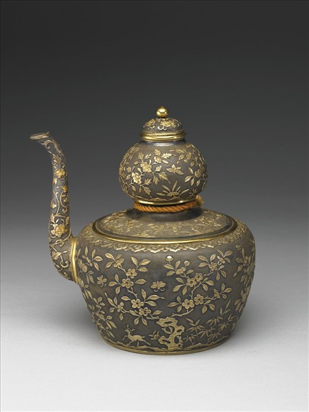 銀鍍金花鳥紋葫蘆式奔巴壺