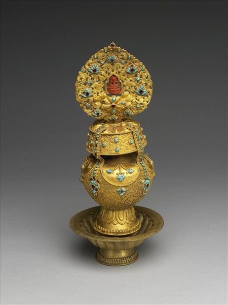 鍍金嵌珊瑚松石長壽寶瓶