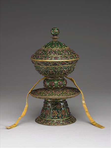 內填琺瑯嵌寶高足蓋碗