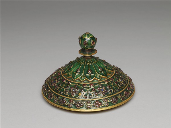 內填琺瑯嵌寶高足蓋碗