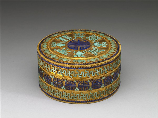 金鑲松石青金石盒