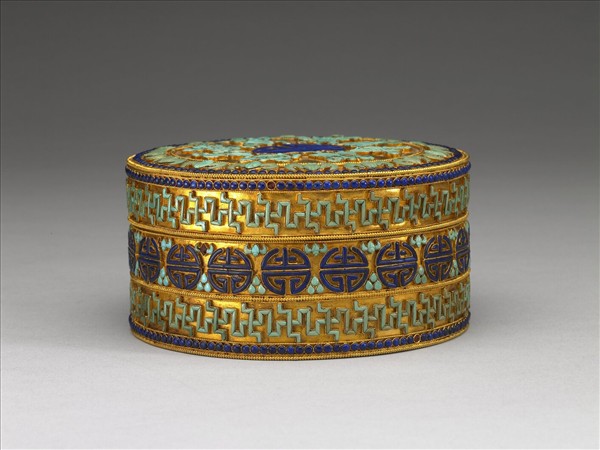 金鑲松石青金石盒