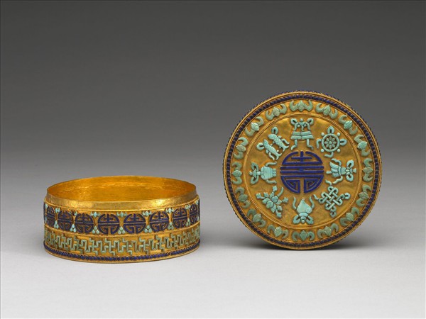 金鑲松石青金石盒