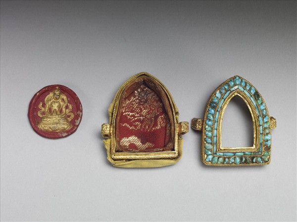 嵌松石金佛鍋 內供無量壽佛善業泥像