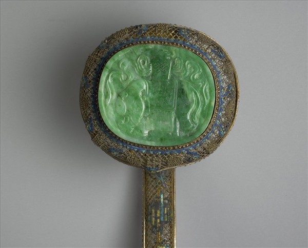 鍍金纍絲鑲翠玉太平有象銀如意