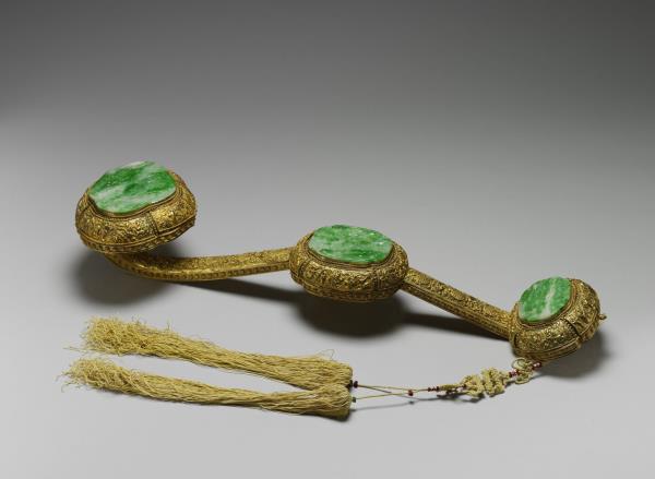 銀鍍金嵌玉石如意