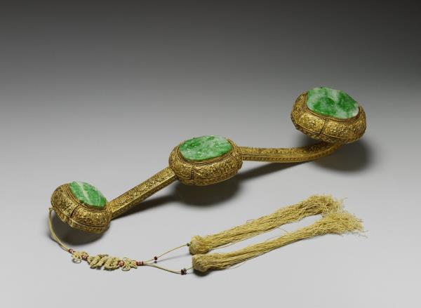 銀鍍金嵌玉石如意