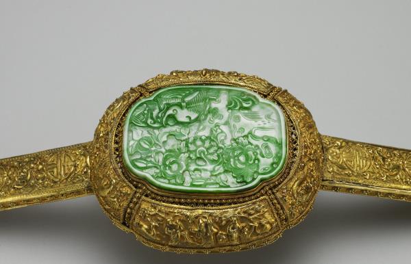 銀鍍金嵌玉石如意