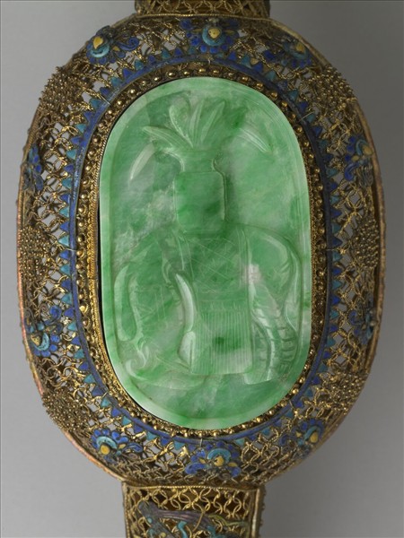 鍍金纍絲鑲翠玉太平有象銀如意