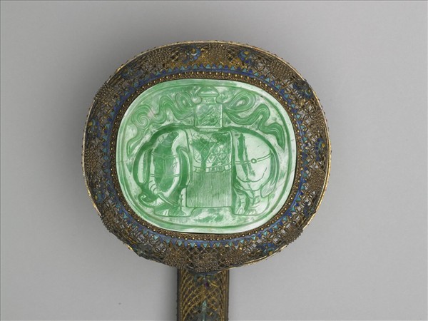 鍍金纍絲鑲翠玉太平有象銀如意