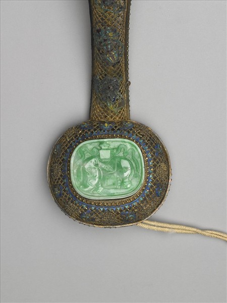 鍍金纍絲鑲翠玉太平有象銀如意