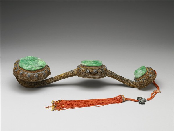 鍍金纍絲嵌燒藍翠玉如意