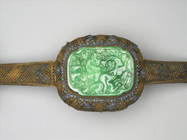 鍍金纍絲嵌燒藍翠玉如意