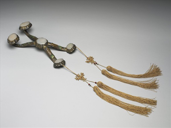 鍍金鑲玉雙囍如意