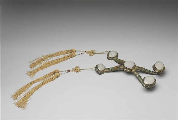 鍍金鑲玉雙囍如意