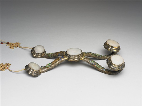 鍍金鑲玉雙囍如意