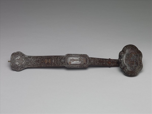 紫檀木雕嵌寶石如意