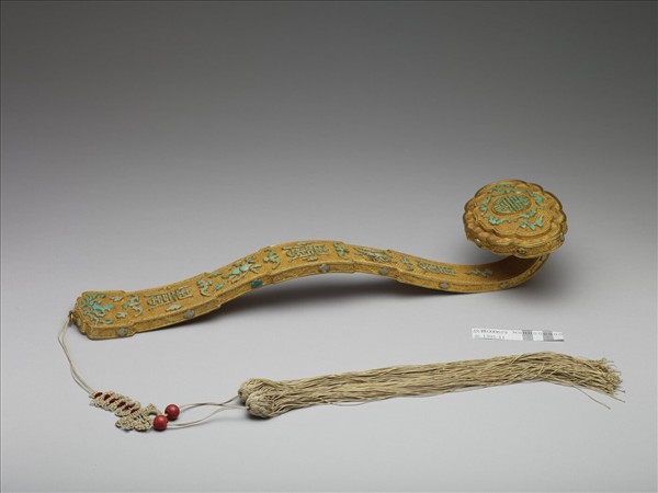 鍍金纍絲鑲松石福壽如意