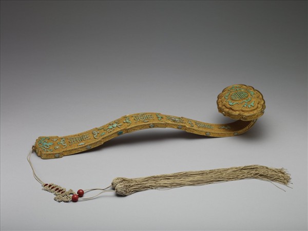 鍍金纍絲鑲松石福壽如意