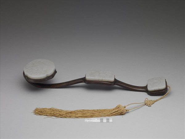 紅木鑲玉吉慶有餘如意