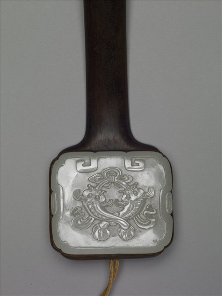 紅木鑲玉吉慶有餘如意