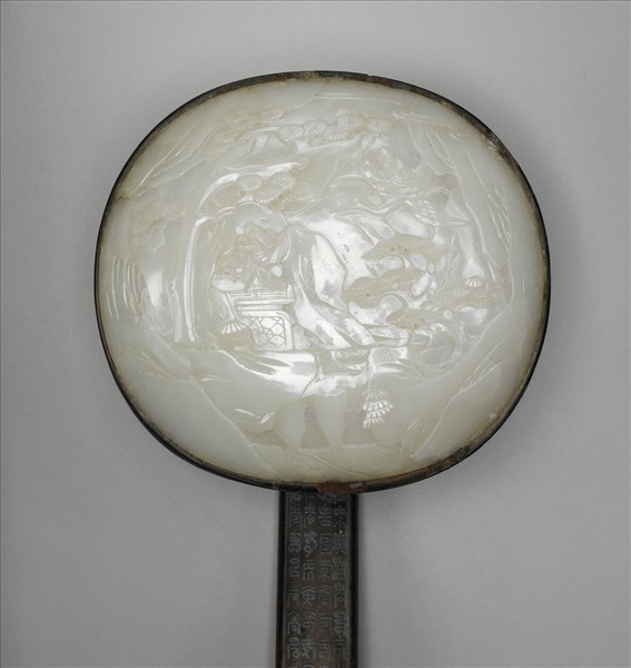 紫檀鑲玉錯銀百壽如意