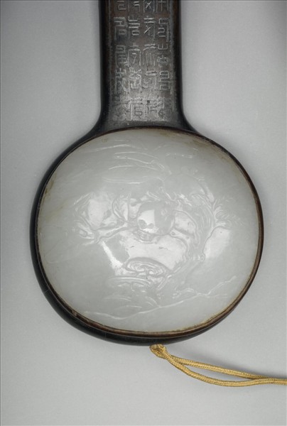 紫檀鑲玉錯銀百壽如意