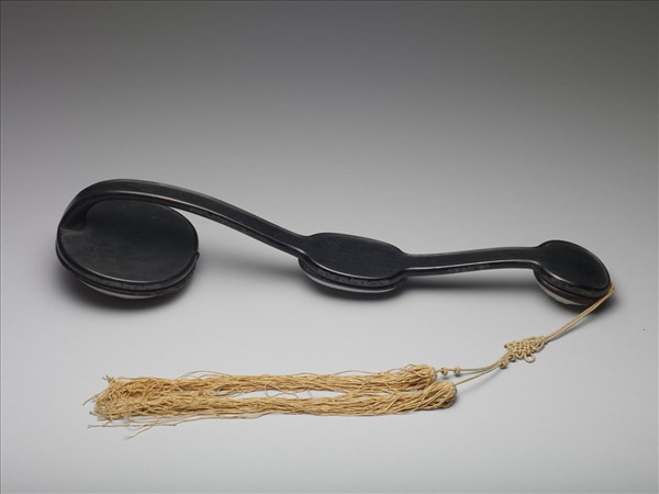 紫檀鑲玉錯銀百壽如意