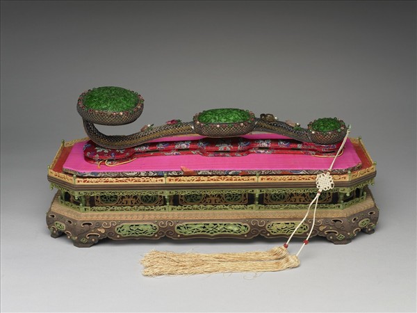 鍍金纍絲孔雀石如意