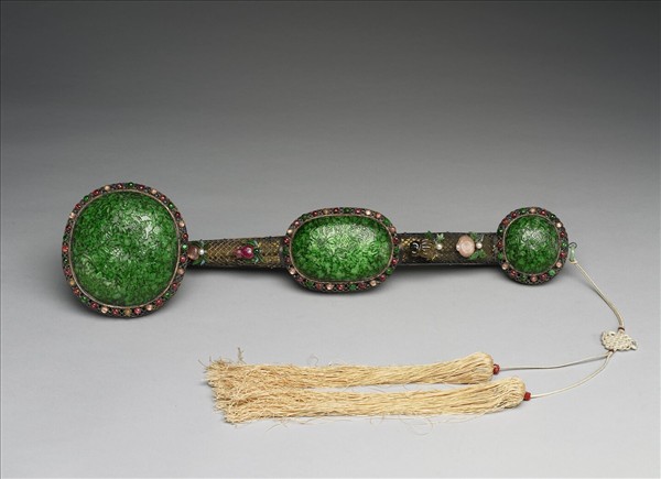 鍍金纍絲孔雀石如意