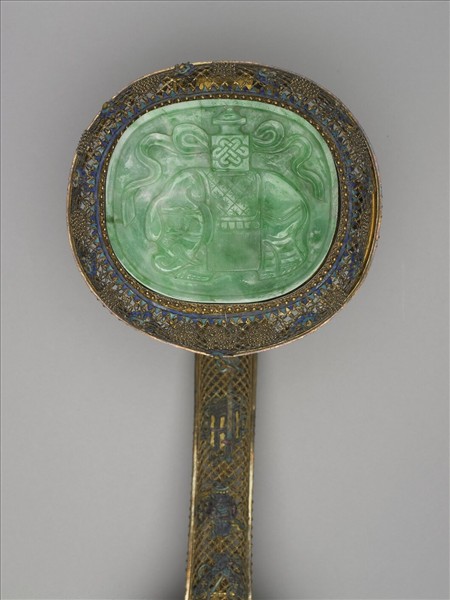 銀鍍金纍絲鑲翠玉太平有象如意