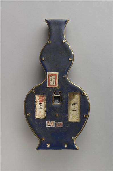 霽青釉描金粉彩花卉御製詩轎瓶