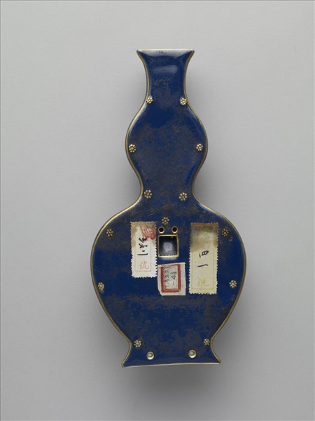 霽青釉描金粉彩花卉御製詩轎瓶