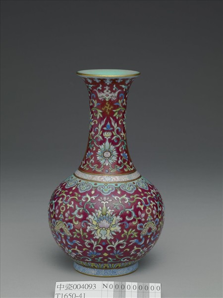 粉彩紅地錦上添花瓶