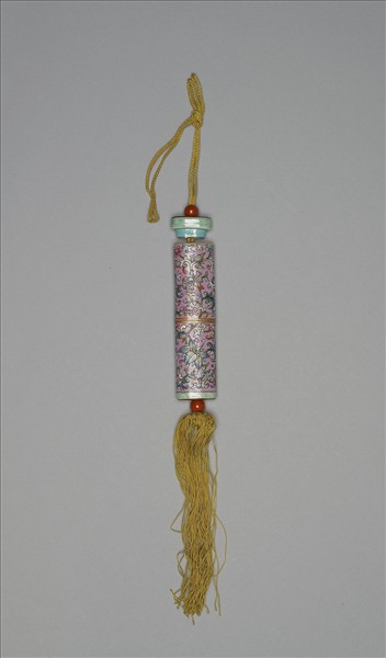 粉彩粉紅地纏枝花卉紋牙籤筒