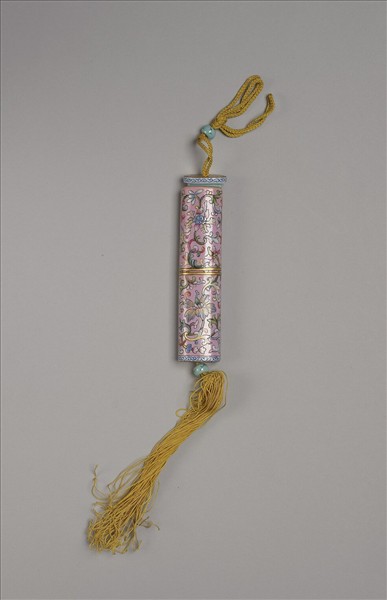 粉彩粉紅地纏枝花卉紋牙籤筒